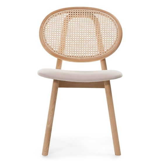 Drevená stolička Monet s viedenským výpletom, ratan, velúr, prírodná/svetlo hnedá