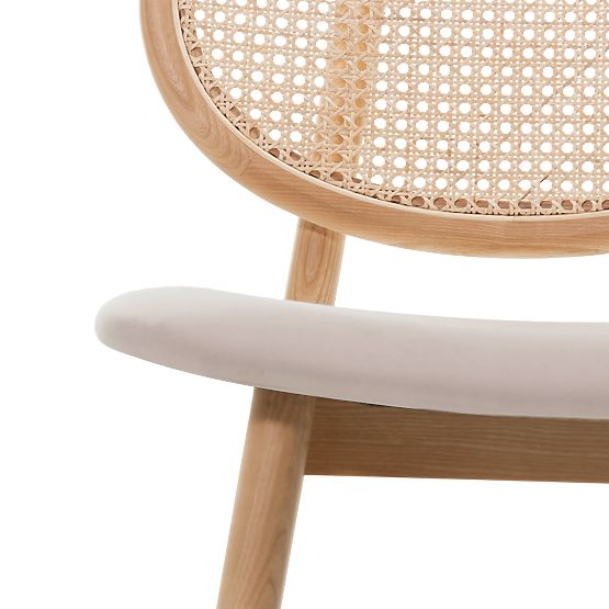 Drevená stolička Monet s viedenským výpletom, ratan, velúr, prírodná/svetlo hnedá