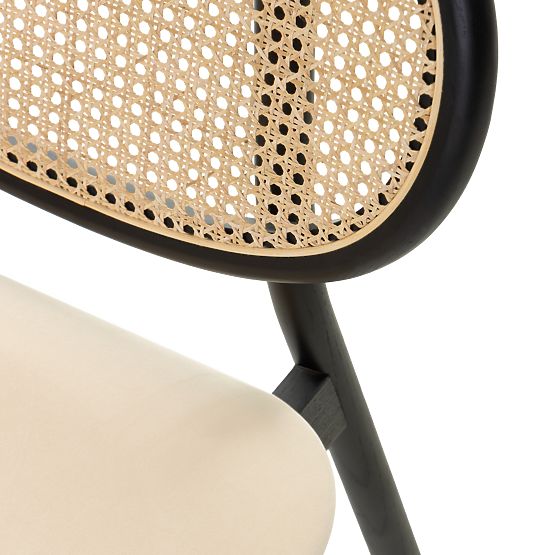 Drevená stolička Monet s viedenským výpletom, ratan, zamat, čierna/béžová