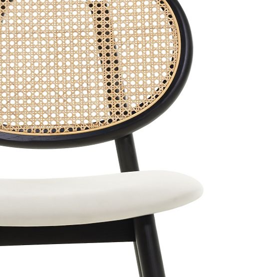 Drevená stolička Monet s viedenským výpletom, ratan, zamat, čierna/ecru