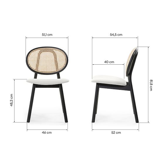 Drevená stolička Monet s viedenským výpletom, ratan, zamat, čierna/ecru