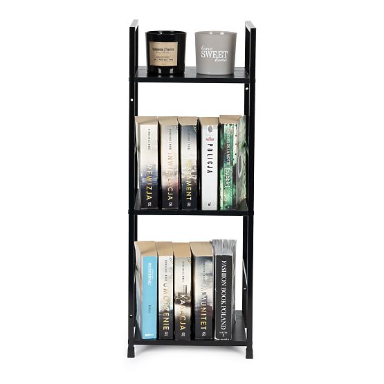 Drevený moderný regál kovový rám LOFT 3 police čierny
