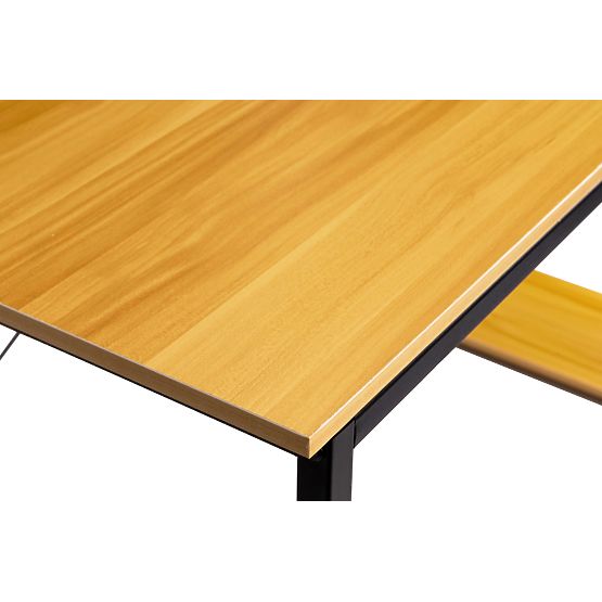 Drevený počítačový stôl s policami loft