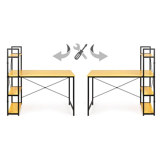 Drevený počítačový stôl s policami loft