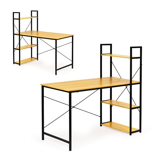 Drevený počítačový stôl s policami loft