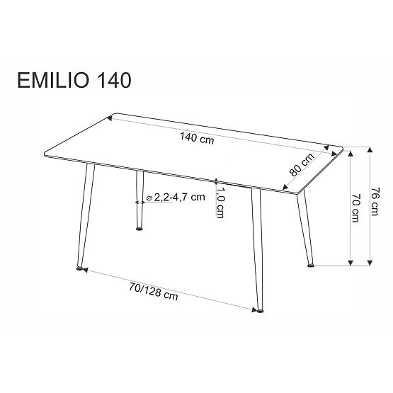 EMILIO 140 stôl doska - biely mramor, nohy - čierne (2p=1ks)