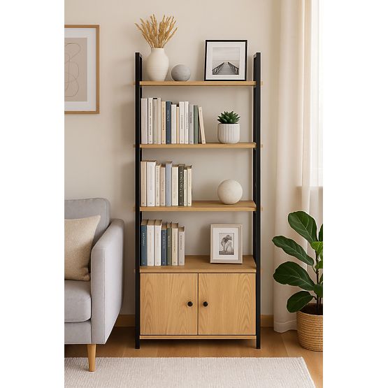 Industriálny loftový regál so skrinkou 4 police ModernHome