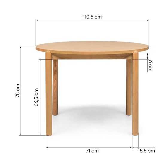 Jedálenský stôl Yoko 110,5 cm, okrúhly, prírodný