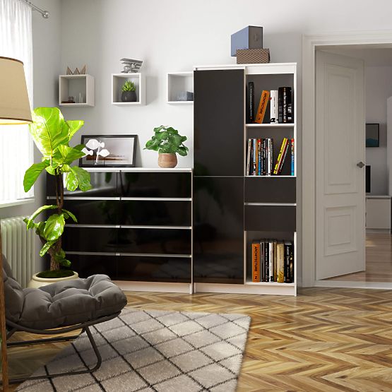 KANCELÁRSKY REGÁL R 80 cm CLP R15 PK BIELY / ČIERNY LESK