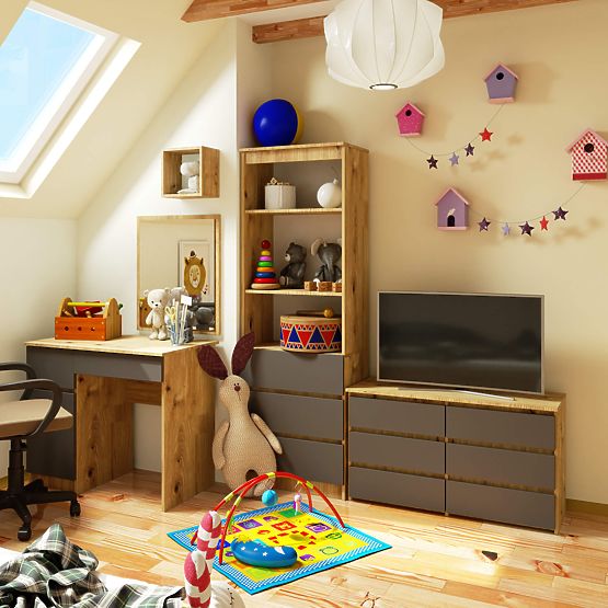 KOMODA CL100 6SZ PK DUB ARTISAN / ŠEDÁ