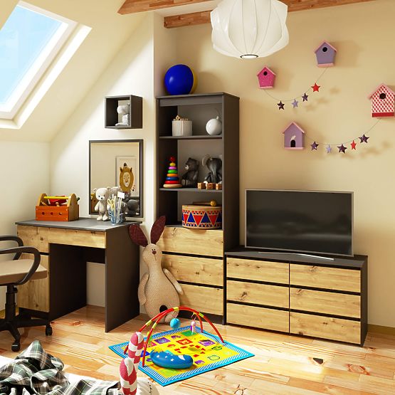 KOMODA CL100 6SZ PK ŠEDÁ / DUB ARTISAN