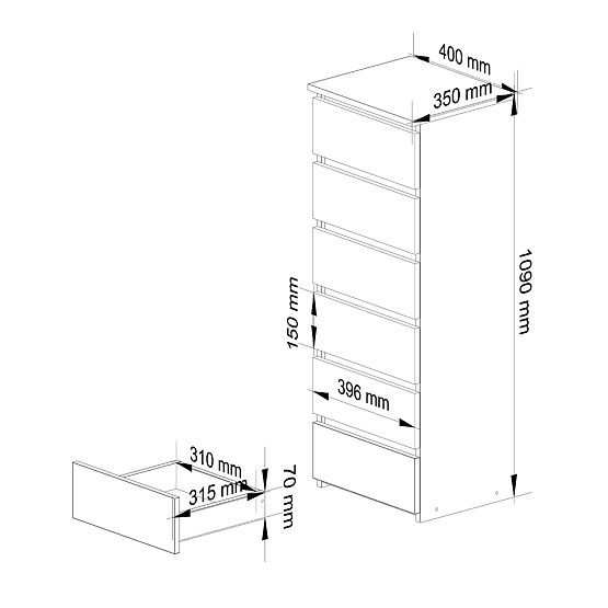 KOMODA CL6 PK DUB ARTISAN / BIELA
