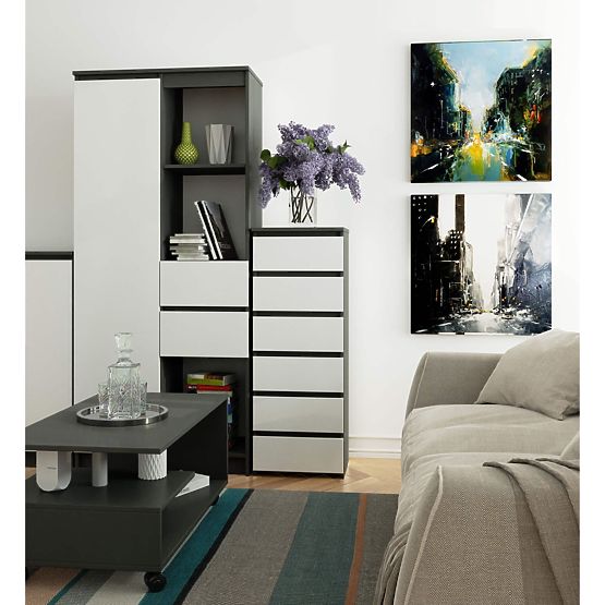 KOMODA CL6 PK GRAFITOVÁ ŠEDÁ / BIELA