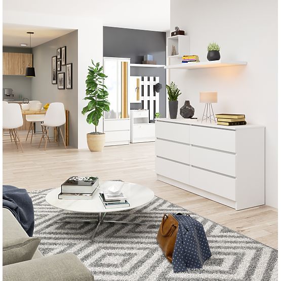 KOMODA K 140 cm 6 ZÁSUVIEK PK BIELA