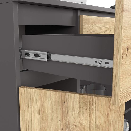 KOMODA K100 2D 3SZ 1P PK GRAFITOVÁ ŠEDÁ / DUB ARTISAN