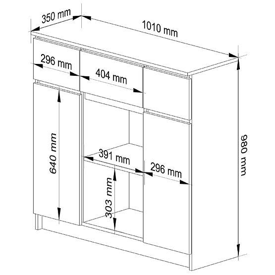 KOMODA K100 2D 3SZ 1P PK GRAFITOVÁ ŠEDÁ