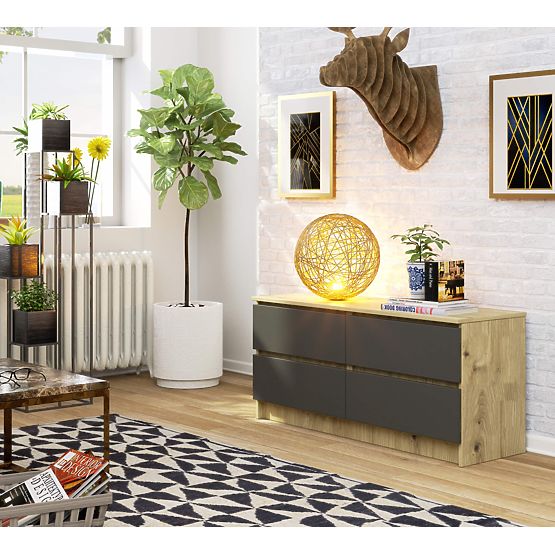 KOMODA K120 4SZ CLP DUB ARTISAN / ŠEDÁ