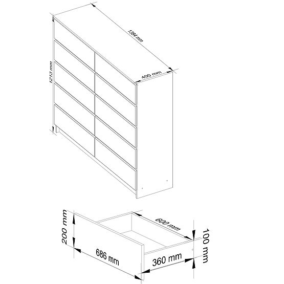 KOMODA K140 10SZ CLP PK DUB SONOMA / BIELA