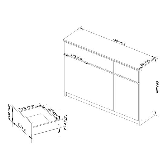KOMODA K140 3D 3SZ CLP PK BIELA / SONOMA