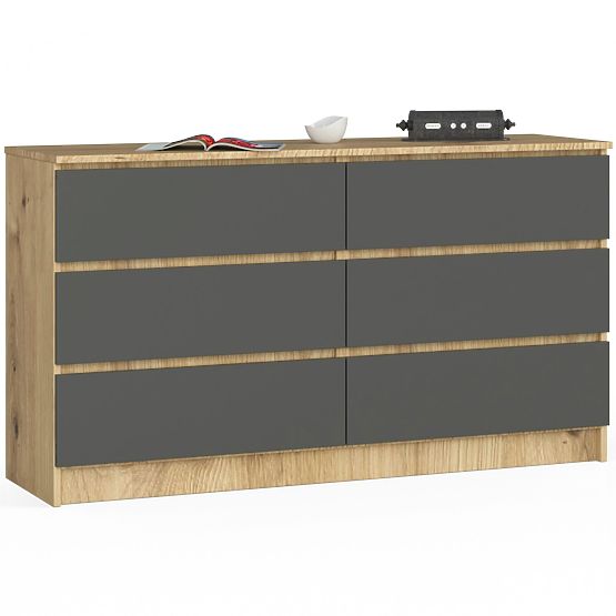KOMODA K140 6SZ CLP DUB ARTISAN / ŠEDÁ