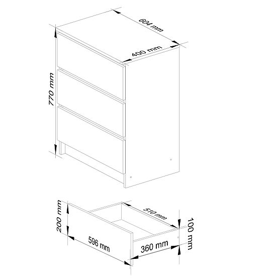 KOMODA K60 3SZ CLP GRAFITOVÁ ŠEDÁ / BIELA