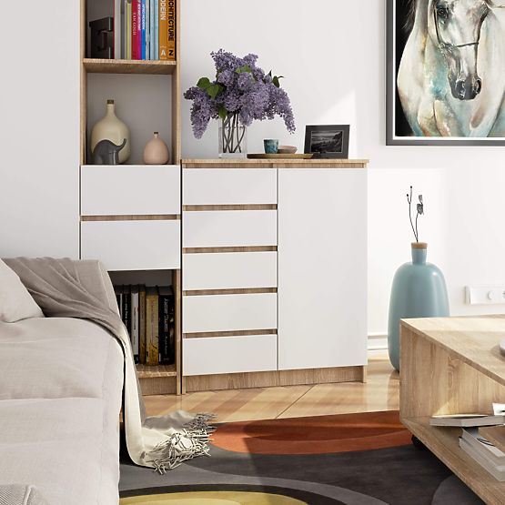 KOMODA K80 1D 5SZ PK DUB SONOMA / BIELA