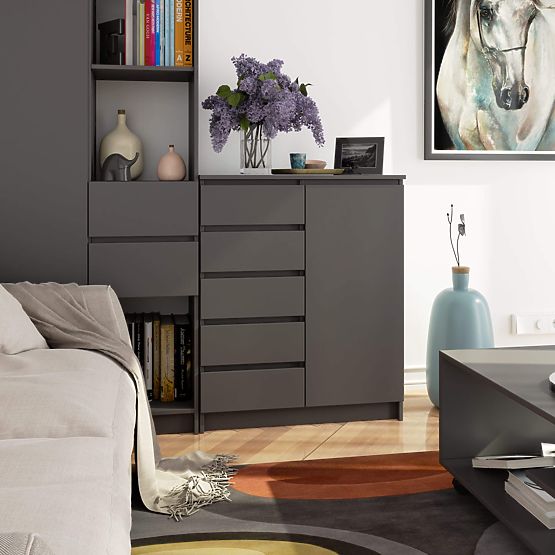 KOMODA K80 1D 5SZ PK GRAFITOVÁ ŠEDÁ