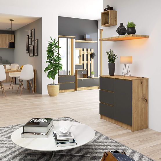 KOMODA K80 JERRY 1D 3SZ PK DUB ARTISAN / GRAFITOVÁ ŠEDÁ