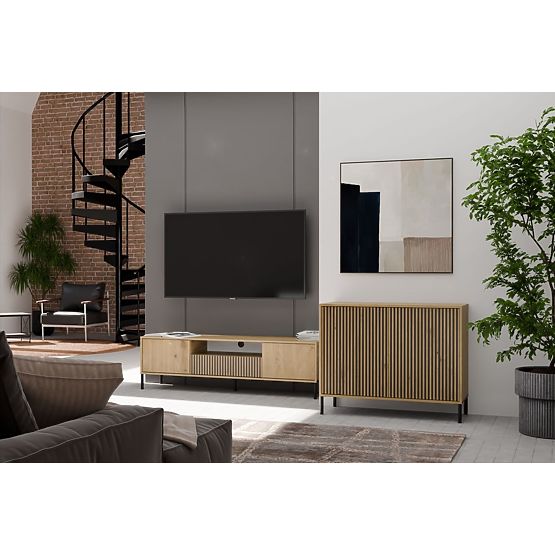 Komoda KAMARO 2D SLIM DUB ARTISAN Lamelový Predný Ryhovaný