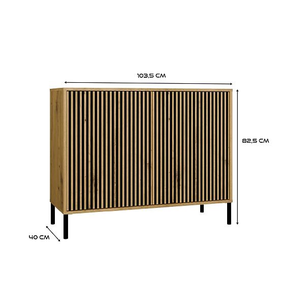 Komoda KAMARO 2D SLIM DUB ARTISAN Lamelový Predný Ryhovaný