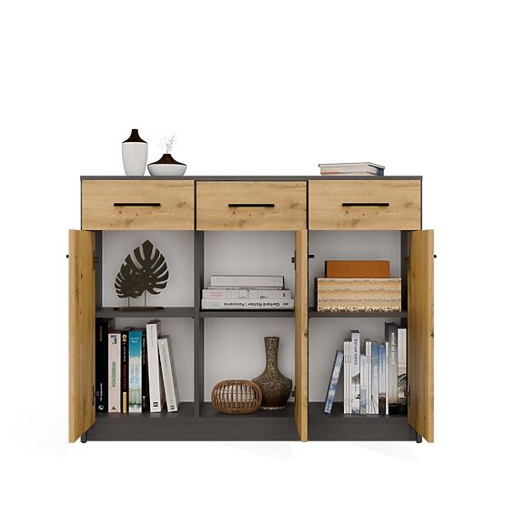 Komoda SIMPLO 3D3S Skrinka 3 Zásuvky 3 Dvere ANTRACIT DUB ARTISAN