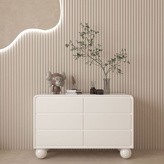 Komoda so zásuvkami Lauria 130 cm, biela, zaoblená, nožičky guľôčky