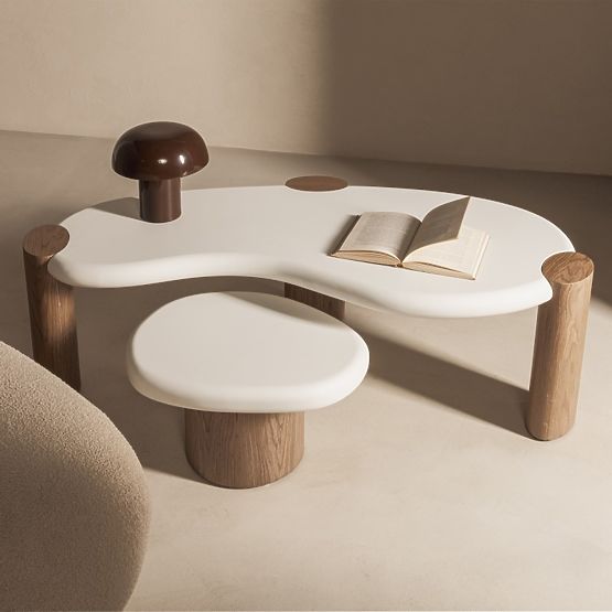 Konferenčný stolík Floe 125 cm, biely/orech