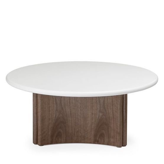 Konferenčný stolík Marlo 80 cm, krémovo biely/orech, mikrocement