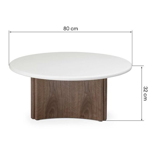 Konferenčný stolík Marlo 80 cm, krémovo biely/orech, mikrocement