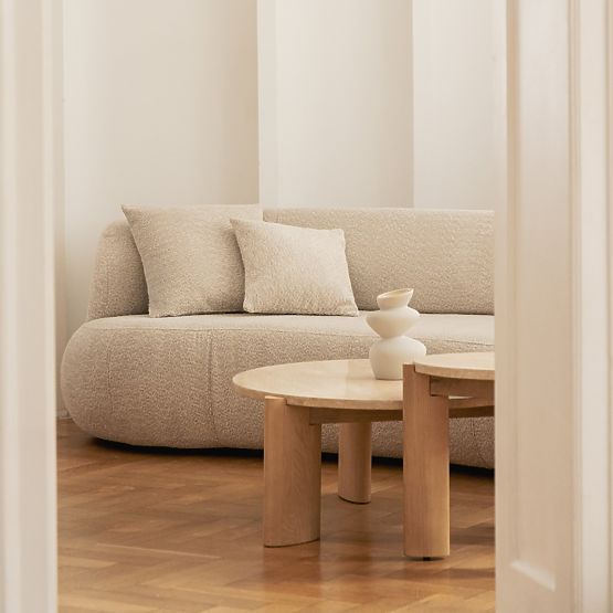 Konferenčný stolík Medley 90 cm, okrúhly, travertín/jaseň