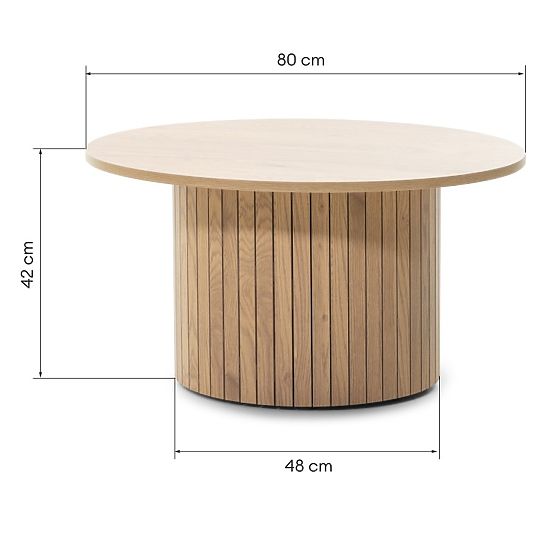 Konferenčný stolík Remigio 80 cm, okrúhly s lamelami, dub
