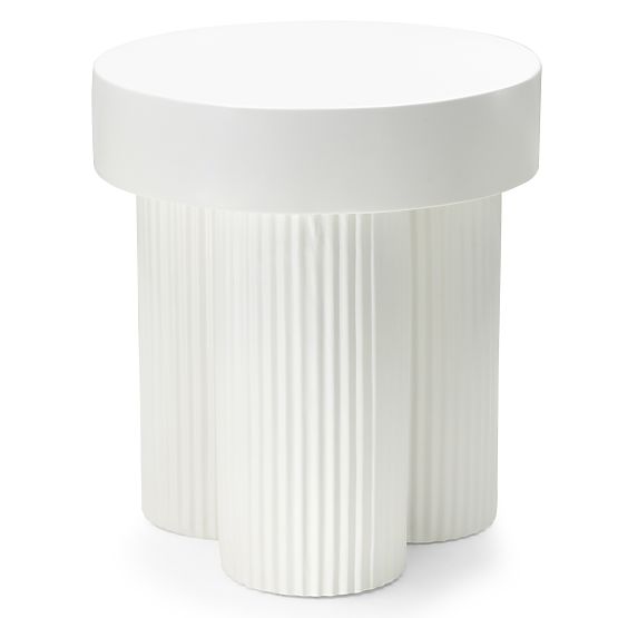 Konferenčný stolík Salerno 45 cm, okrúhly, biely, s drážkovaním