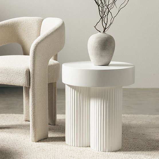 Konferenčný stolík Salerno 45 cm, okrúhly, biely, s drážkovaním