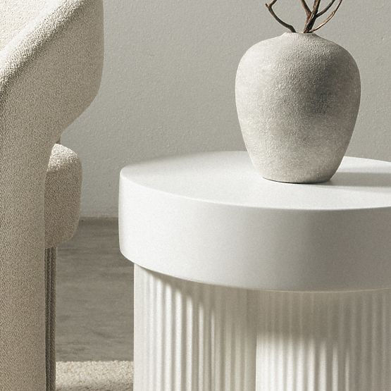 Konferenčný stolík Salerno 45 cm, okrúhly, biely, s drážkovaním