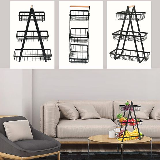 Kôš na ovocie PULOS 3 úrovne čierny