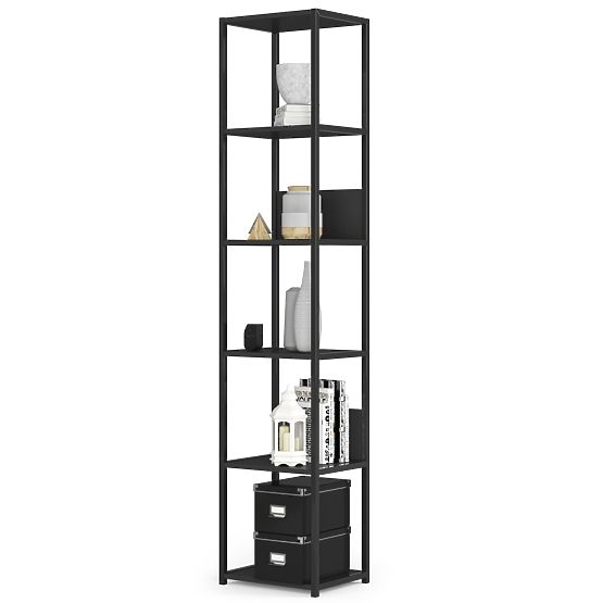 Kovový loftový regál 40 cm - čierny-čierny - 6 políc