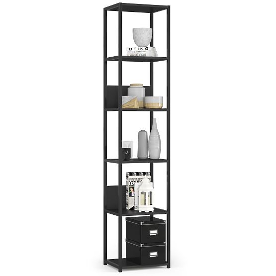 Kovový loftový regál 40 cm - čierny-čierny - 6 políc
