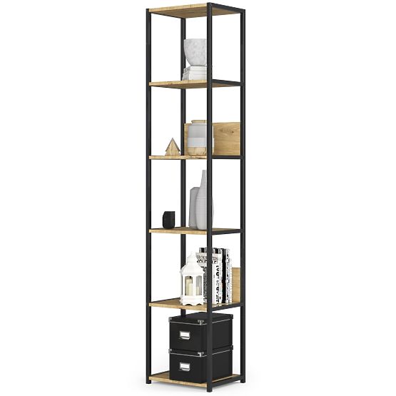 Kovový loftový regál 40 cm - čierny-dub artisan - 6 políc