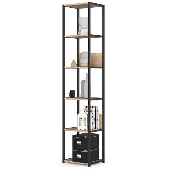 Kovový loftový regál 40 cm - čierny-dub sonoma - 6 políc
