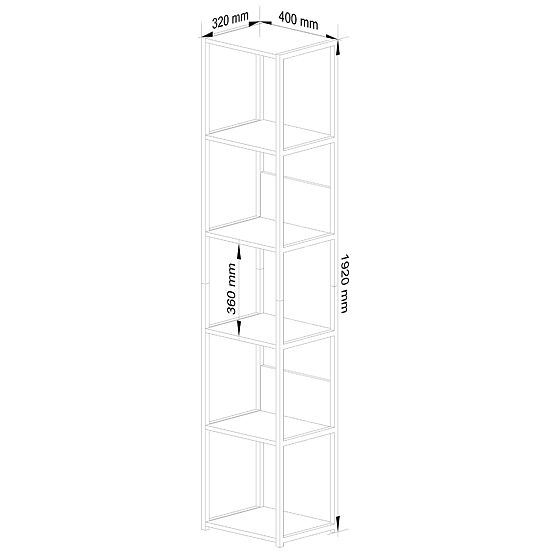 Kovový loftový regál 40 cm - čierny-dub sonoma - 6 políc