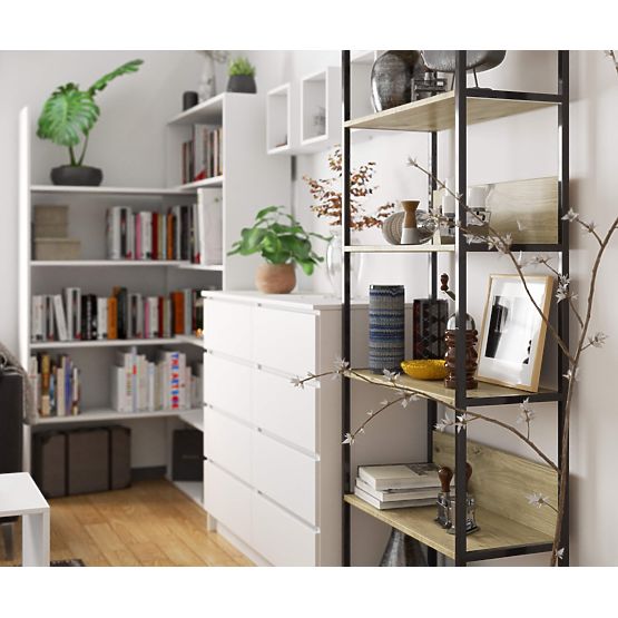 Kovový loftový regál 70 cm - čierny-dub artisan - 6 políc