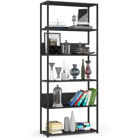 Kovový loftový regál 80 cm - čierny-čierny - 6 políc