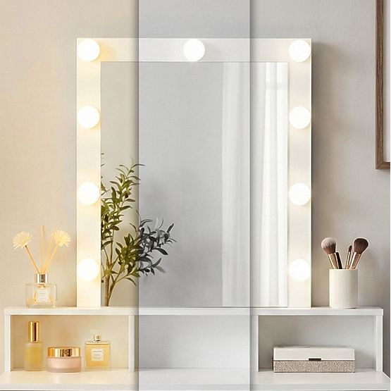 Kozmetický toaletný stolík so zrkadlom a LED osvetlením 3 farby nastavenia jasu ModernHome