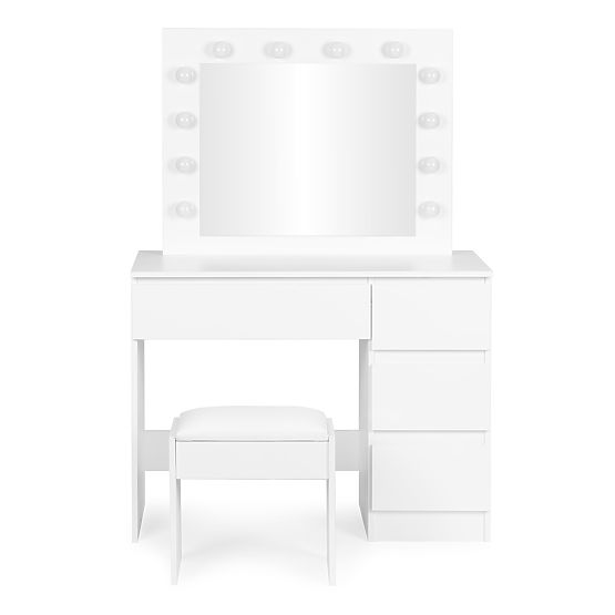 Kozmetický toaletný stolík so zrkadlom a LED osvetlením 4 zásuvky taburet ModernHome